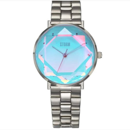 STORM Elexi Lazer Aqua Dial Stainless Steel Watch with faceted glass