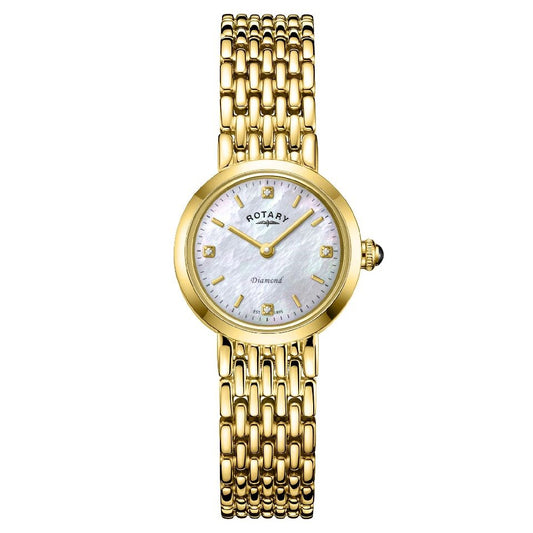 Rotary Heritage Gold Plated Stainless Steel Diamond Set Mother of Pearl Dial Bracelet Watch