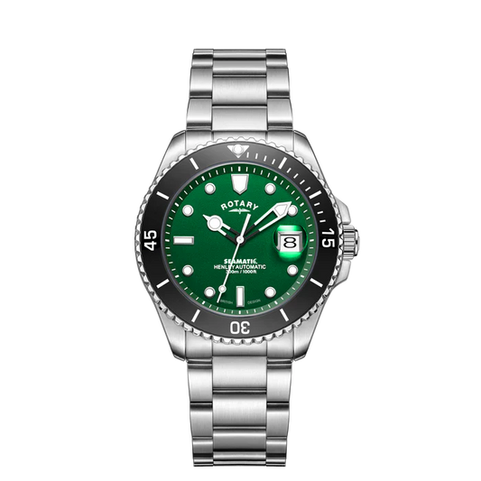 GB05430/78 Gents Rotary Seamatic Automatic Watch With Sapphire Crystal Glass, Green Dial and Stainless Steel With Date