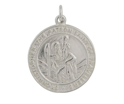 9ct White Gold Round St Christopher Pendant