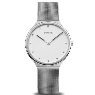 Bering 18434-004 Ultra Slim (34mm) White Dial Stainless Steel Mesh Bracelet Watch