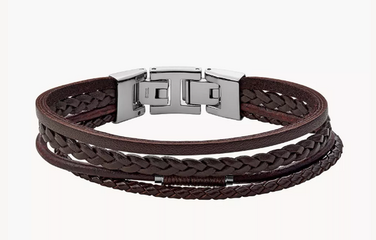 FOSSIL Vintage Casual Brown Leather Multi Strand Bracelet JF03914040