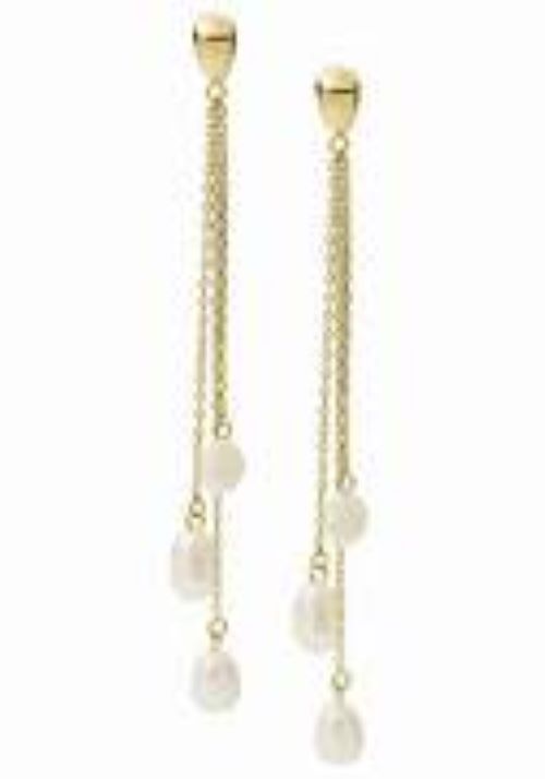 JF03806710  Fossil Tiny Fresh Water Pearl Gold Plated Stainless Steel Drop Earrings