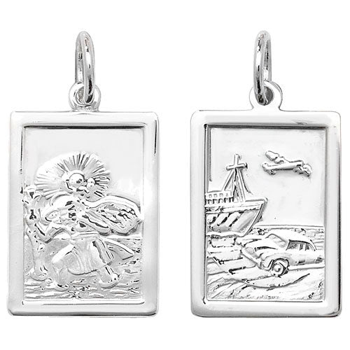 Silver Rectangle Double Sided St Christopher Pendant