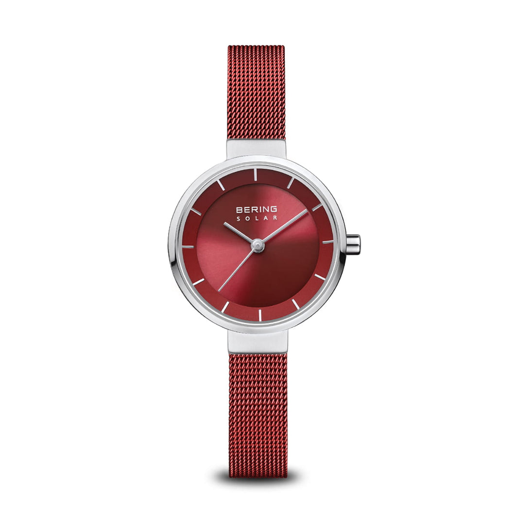Bering Ladies Solar Red Stainless Steel bracelet watch 14627-303