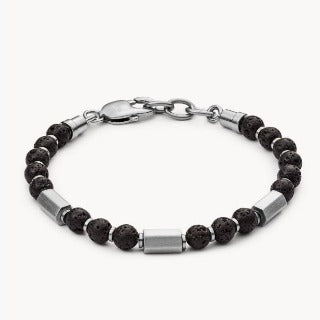 Fossil Stainless Steel Lava Stone Beaded Bracelet JF03007040