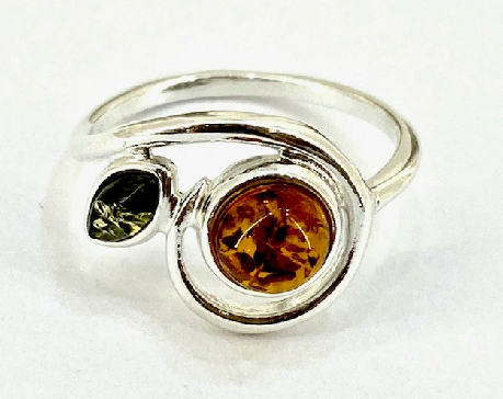 Sterling Silver 2 Colour Amber Dress Ring