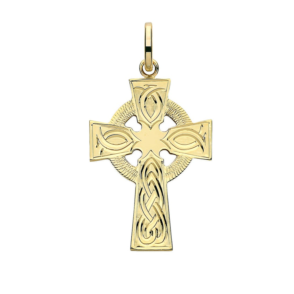 9ct Yellow Gold Celtic Style Patterned Cross Pendant