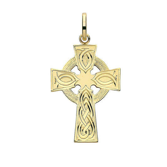 9ct Yellow Gold Celtic Style Patterned Cross Pendant