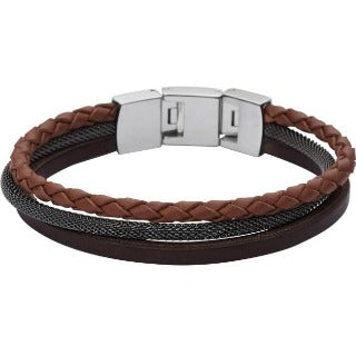 JF02213040 Fossil Men's Vintage Brown Leather 3 strand bracelet