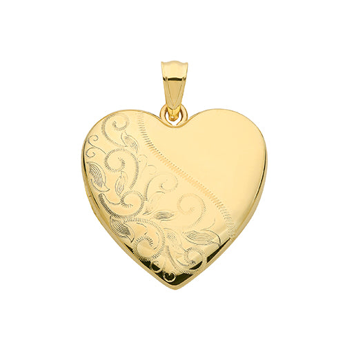 9ct Yellow Gold Heart Shaped Patterned Locket