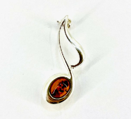 Sterling Silver Amber Music Note Brooch