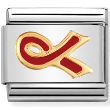 Nomination Classic 18K Gold and Enamel Gold & Red Aids Awareness Ribbon 030208/30