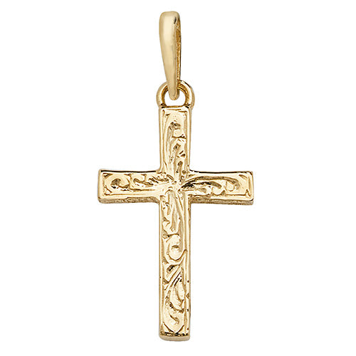 9ct Yellow Gold Patterned Cross Pendant