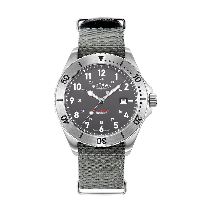 Rotary Commando Sapphire Grey Dial NATO Strap Watch GS05475/48