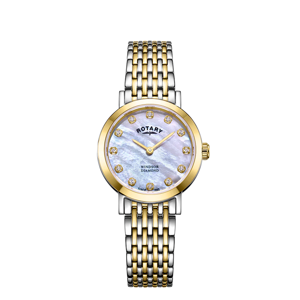 Rotary Windsor Diamond Set Dial  Quartz  Ladies Gold Bracelet Watch ref LB05301/41/D