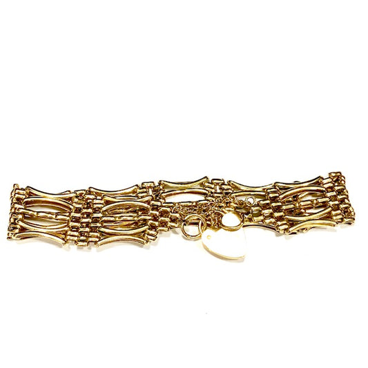 9ct Gold Fancy Gate Bracelet with Safety Chain and Padlock Pre-loved