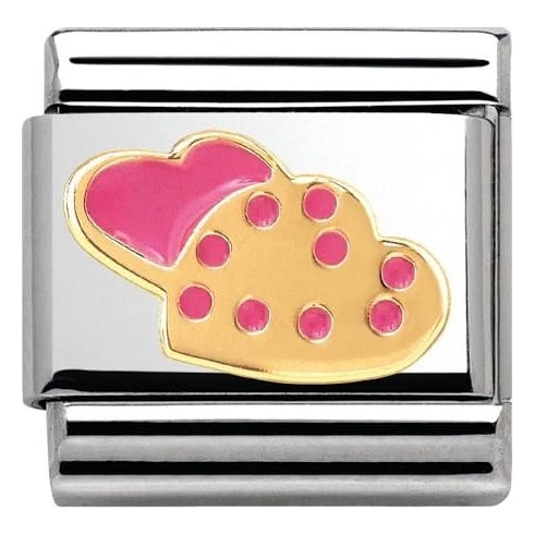 Nomination Classic 18K Gold and Enamel Gold & Pink Heart Cookie Charm 030285/06