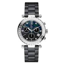 GC Ladies Chronograph Diamond set Black Ceramic Bracelet watch ref 01500M2