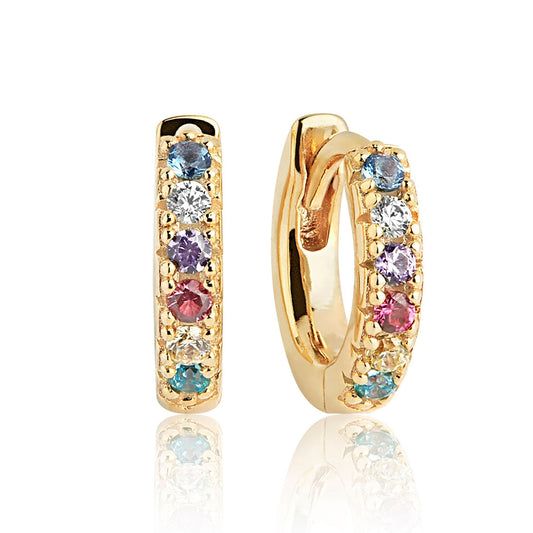 SJ-E1066-XCZ-YG Ellera coloured CZ set gold plated hoop earrings