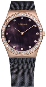 Bering Women's Classic Brown MOP Dial Brown Milanese Steel Mesh Bracelet Watch 12430-262