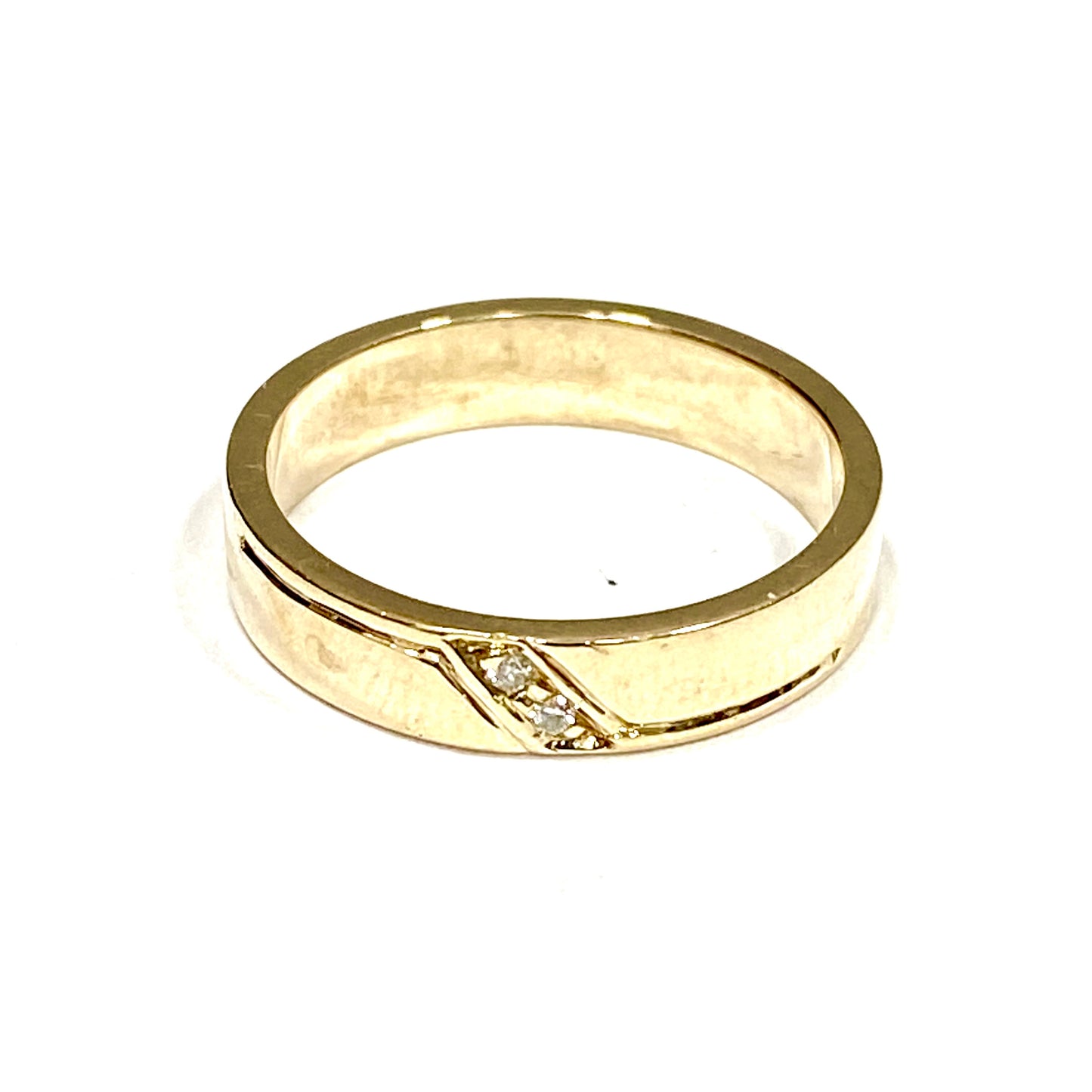 9ct Yellow Gold 4.2mm Wedding Ring Set With 2 Diamond Preloved