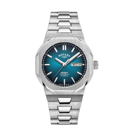 GB05490/73 Gents Rotary Automatic Watch With Crystal Glass, Teal Dial and Stainless Steel  Water Resistance Up to 100m  2 Year Manufacturer Warranty