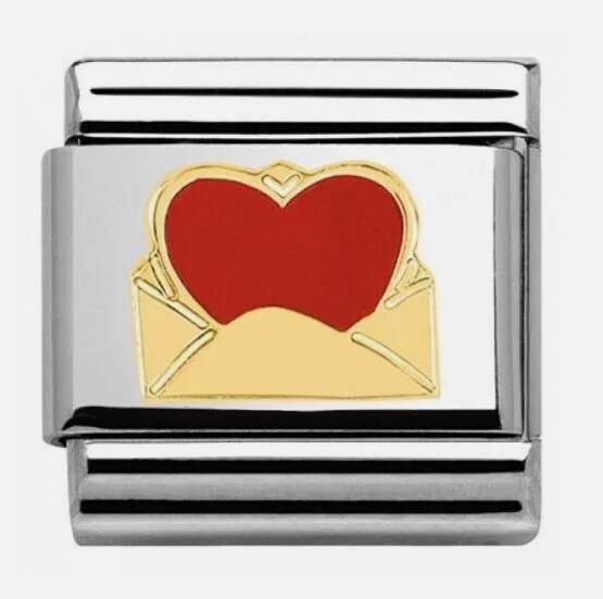 Nomination Classic 18K Gold and Enamel Gold & Red Love Heart With Envelope Charm 030253/24