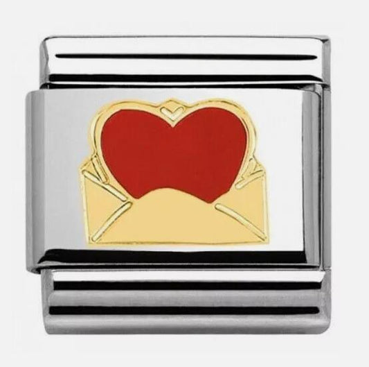 Nomination Classic 18K Gold and Enamel Gold & Red Love Heart With Envelope Charm 030253/24