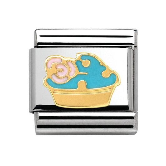 Nomination Classic 18K Gold and Enamel Gold, Pink and Blue Madame Monsieur Cupcake Charm 030285/03