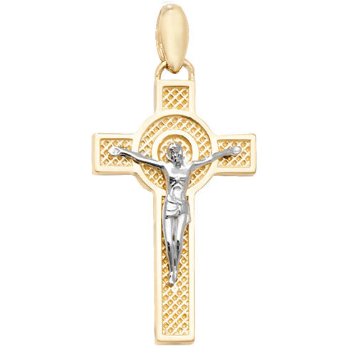 9ct 2-Tone Gold Crucifix Pendant