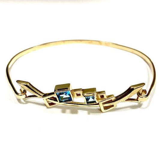 9ct Yellow Gold Blue Topaz Set Bangle Pre-Loved