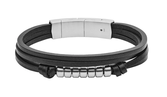 Fossil Stainless Steel Multi-Strand Black Leather Bracelet JF03001040