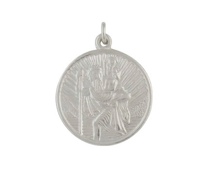9ct White Gold Round St Christopher Pendant