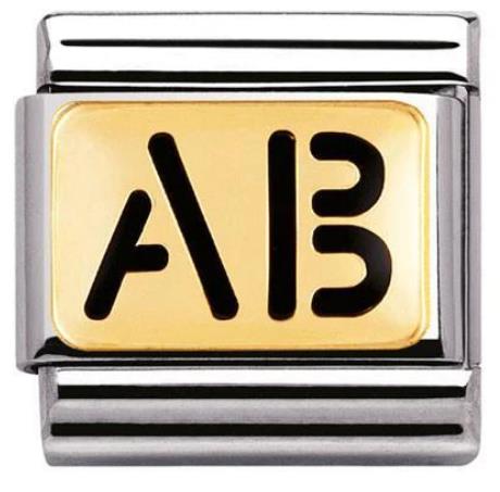 Nomination Classic 18K Gold and Enamel Messages Black Enamel Writing A B Blood Type Charm 030263/07