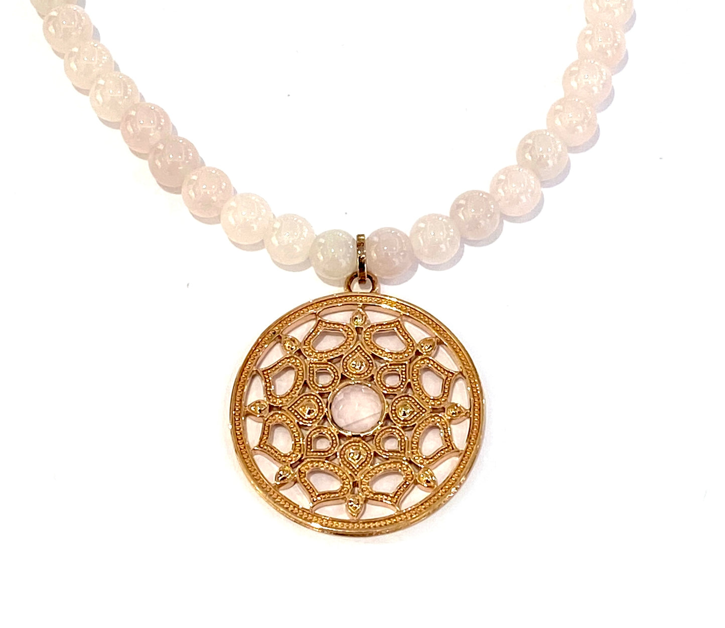 Thomas Sabo Rose Quartz Beaded Long Neckalce with Rose Gold Plated Pendant