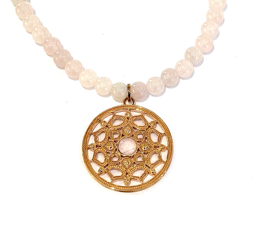 Thomas Sabo Rose Quartz Beaded Long Neckalce with Rose Gold Plated Pendant