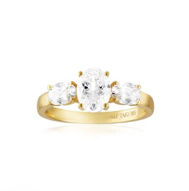 SJ-R2340-CZ-YG JAKOBS Ellisse Trilogy Ring With 3 Facet Cut White Zirconia 18ct Yellow Gold Plated Silver Polished Surface