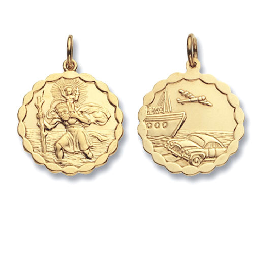 9ct Yellow Gold Round Double Sided St Christopher Pendant