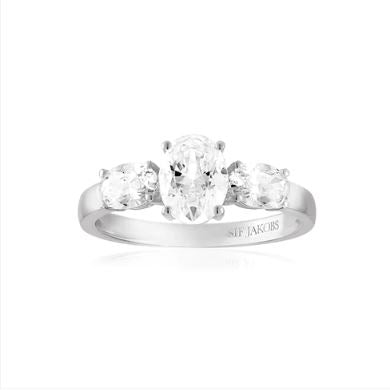 SJ-R2340-CZ JAKOBS Ellisse Trilogy Ring With 3 Facet Cut White Zirconia Sterling Silver Polished Surface
