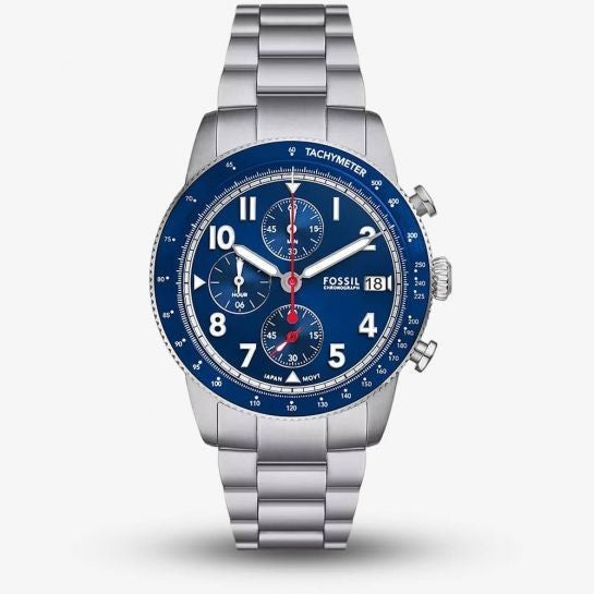 FOSSIL Sport Tourer Blue Chronograph Stainless Steel Gents Bracelet Watch FS6047