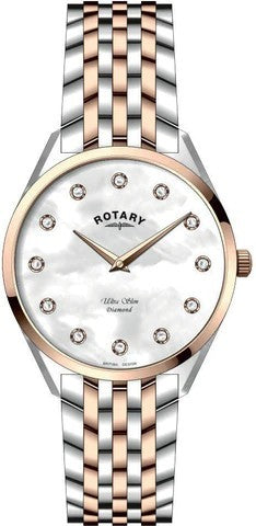 LB08012/41/D Lds Rotary Ultra Slim Diamond set MOP dial 2 tone stainless Steel bracelet watch