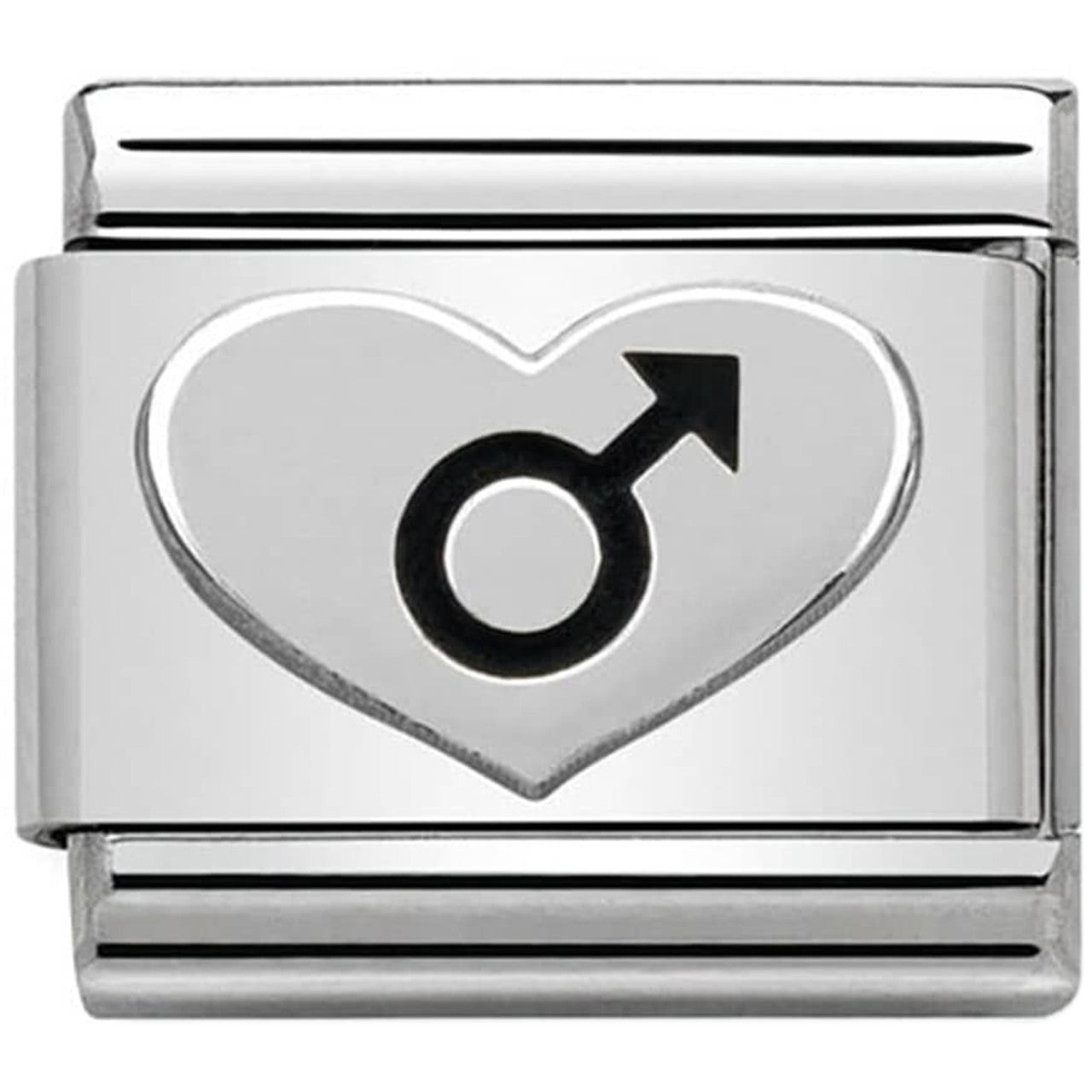 Nomination Classic Silvershine and Black Enamel Male Sign Heart Charm 330101/07
