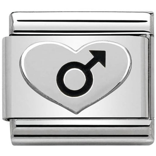 Nomination Classic Silvershine and Black Enamel Male Sign Heart Charm 330101/07