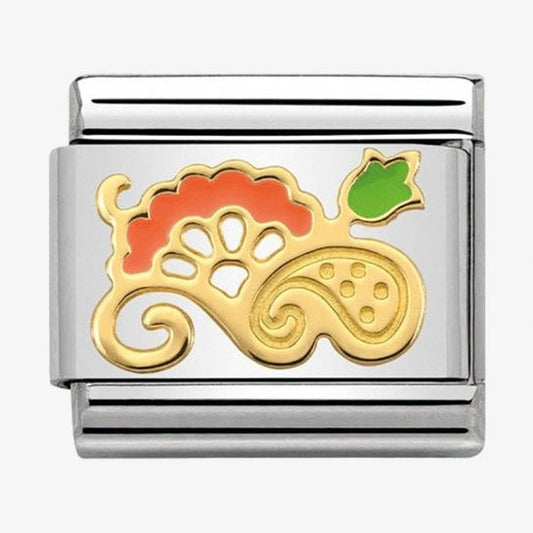 Nomination Classic 18K Gold and Enamel Green and Orange Cashmere Flower Bouquet Charm 030281/22