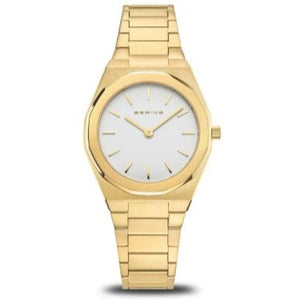 19632-730 Bering Classic Stainless Steel Gold Plated Bracelet Quartz Watch With Scratch Resistance Glass and Silver Face