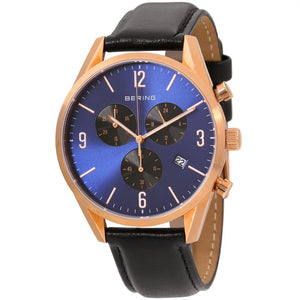 Bering Gents Stainless Steel Blue dial on Black Leather strap 10542-567