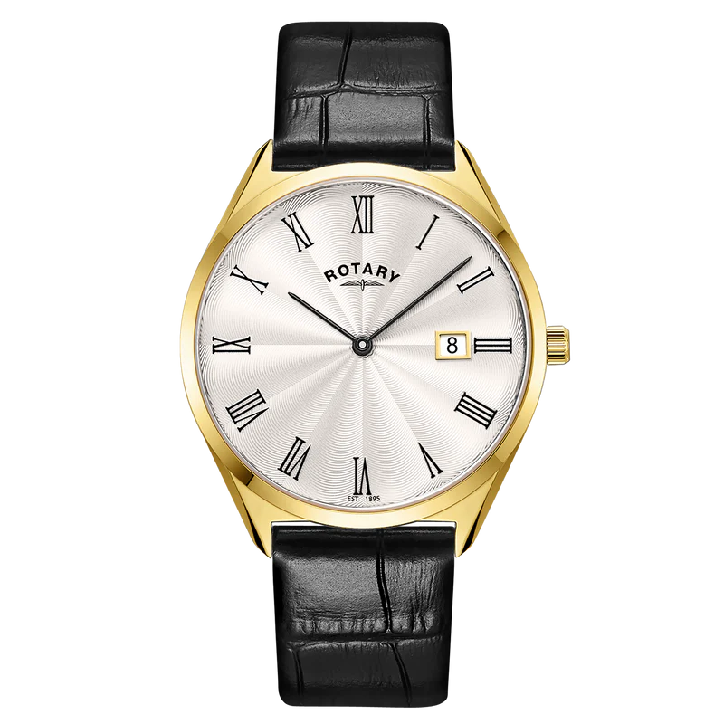 Rotary Ultra Slim Gold Plated watch on Leather Strap