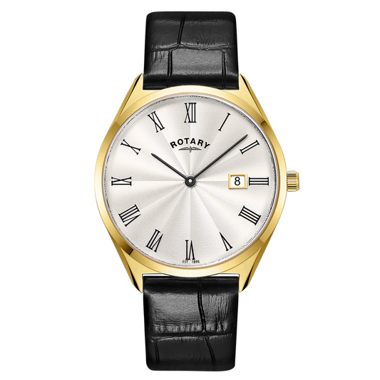 Rotary Ultra Slim Gold Plated watch on Leather Strap