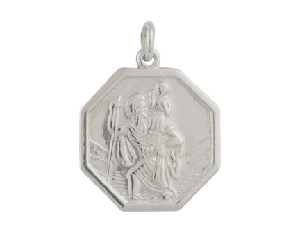 9ct White Gold Octagonal St Christopher Pendant